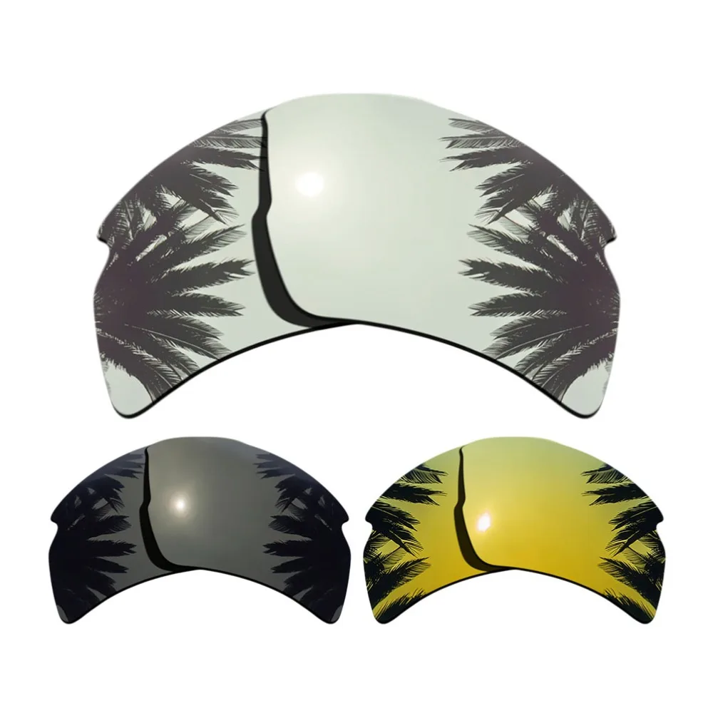 (Silver Mirrored+Black+24K Gold Mirrored Coating) 3-Pairs Polarized Replacement Lenses for Flak 2.0 XL 100% UVA & UVB Protection
