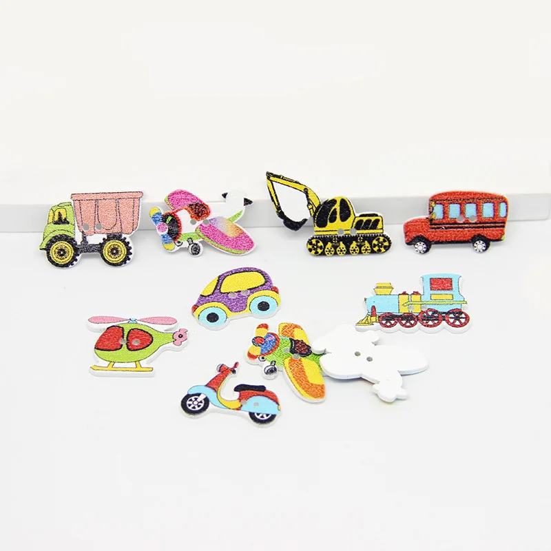 25pc Della Miscela di Legno Dipinto Del Fumetto Auto 2 fori Bottoni Della Miscela di Modo di Trasporto Per L\'artigianato Scrapbooking Cucito FAI Da