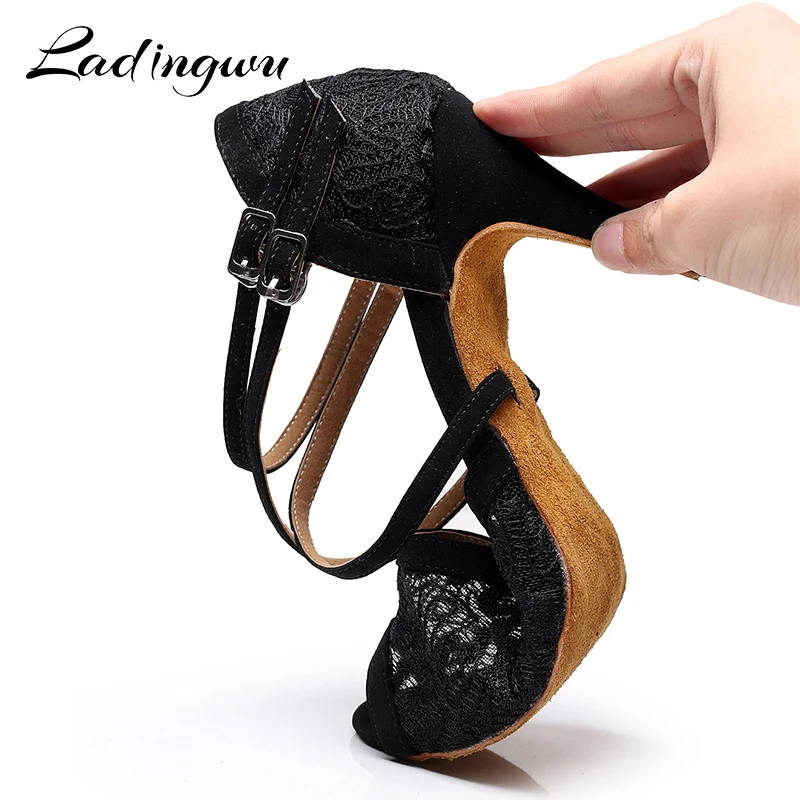 Ladingwu Lace Latin Dance Shoes For Woman Ballroom Dancing Shoes For Women Salsa Performance Dance Shoes For Red Black Brown