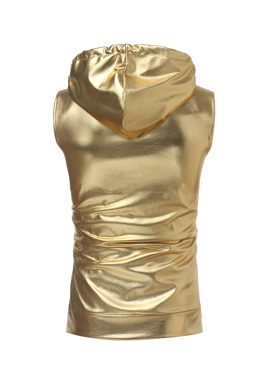 Shiny Gold Coated Metallic Tank Top Men 2022 Brand New Hip Hop Sleeveless Hoodie Tank Men Nightclub Party Dance Zipper Tops Tee