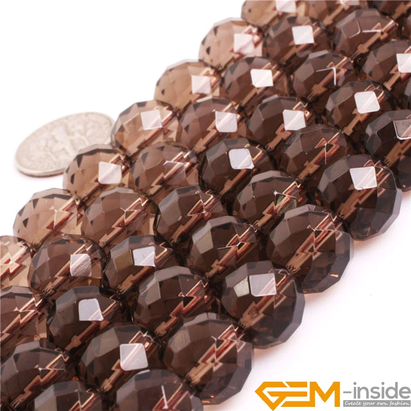 AAA Grade Natural Stone Light Brown Smoky Quartzs Faceted Round Beads For Jewelry Making Strand 15\