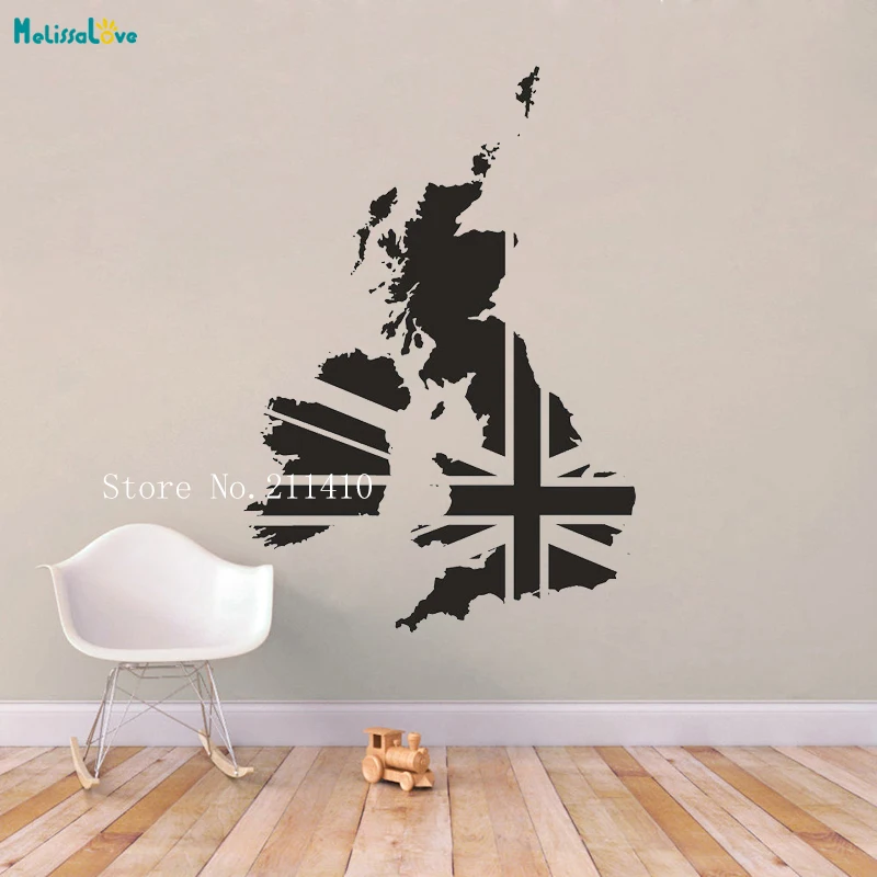 United Kingdom Map Wall Sticker Educational Flag Pattern Home Decoration School Office Self-adhesive Nursery Art Murals YT708