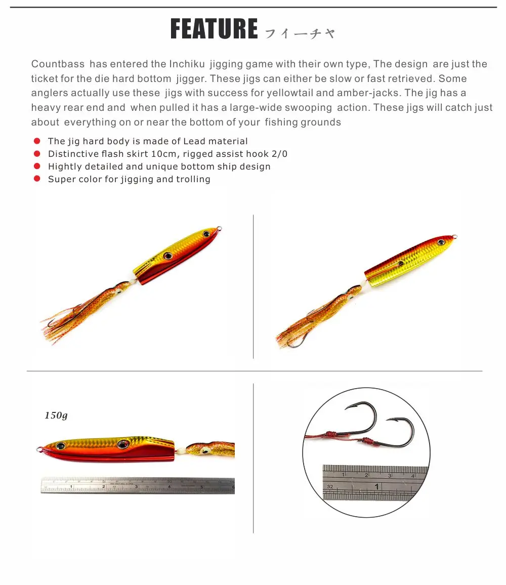 Countbass 120 g 150 g (4,2 oz 5,3 oz) Inchiku-Jigs mit Octopus Assist-Haken, Tintenfisch-Jigging, Bottom Ship Snapper Jig – Detail 3