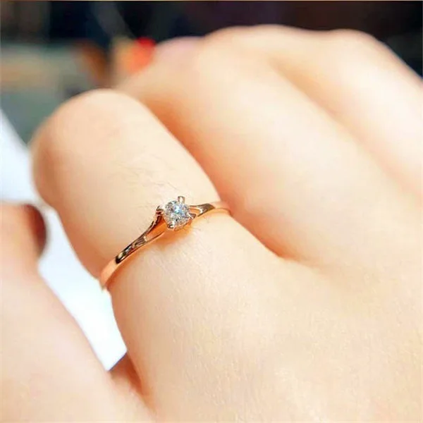 Simple Classic Dainty Rings For Women Four Claws Mini Cubic Zirconia Rose White Gold Color Birthday Gift Fashion Jewelry KCR231