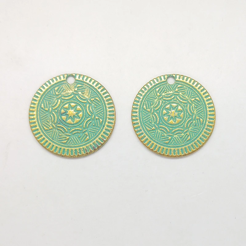 10pcs/bag 25MM Retro Patina Plated Zinc Alloy Green Round Coin Charms pendants For DIY Jewelry Accessories PJ015