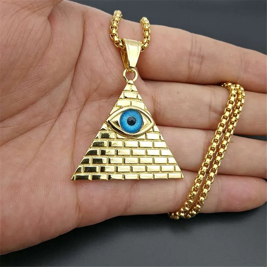 Egyptian Pyramid Evil Eye of Providence Necklaces Pendants Men Women Gold Color Stainless Steel Golden Necklace Egypt Jewelry