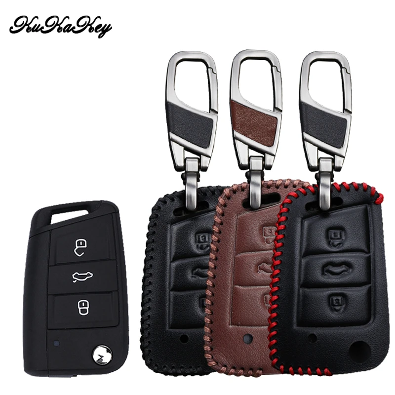 

Leather Car Key Cover with Leather Keychain Holder For VW Volkswagen Golf 7 MK7 For Skoda Octavia A7 New Polo Car Accessories