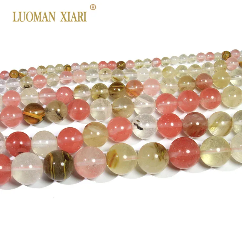 Round Watermelon Round Natural Mixed Crystal Beads  Stone Beads For Jewelry Making DIY  Bracelet Necklace 4/6/8/10mm Strand 15\'\'