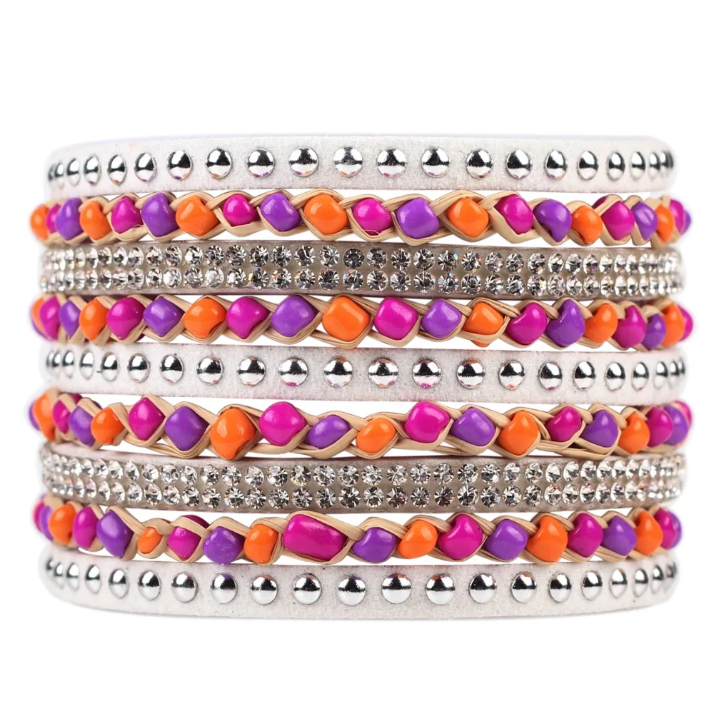 Bonsny Handmade Bracelet Women bohemian Brand Bangle Weave Fashion Crystal shell Sequins punk Bracelet 2016 New Jewelry For Girl