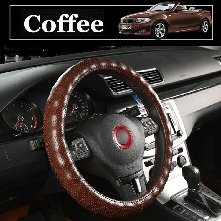 2022 New Genuine Leather Steering Wheel Cover Black Brown Beige Coffee Grey Auto Steering Wheel Covers Car Styling