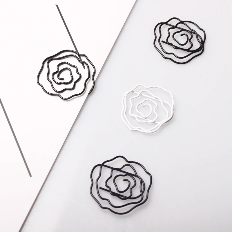 black/white Rose shaped Paper Clips Decorative Kawaii Paper Clips Metal Office Supplies Rose Cute Office Supplies Rose Clips