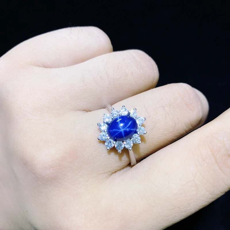 

Starlight Sapphire Ring, Classic 925 Pure Silver Star Line Beautiful Mail Packing