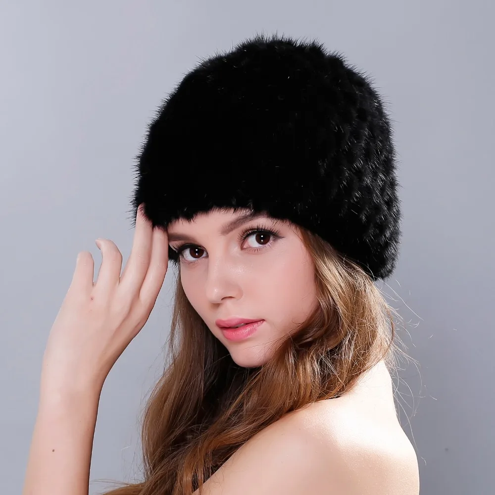 MPPM Women Real Mink Fur Hat Winter Fur Hat New Winter Mink Fur Beanies Cap for women free size casual natural fur women\'s hat