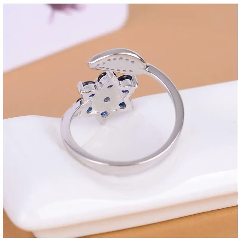 Anniversary Ring Flower Ring Natural real sapphire ring 925 sterling silver Fine handworked jewelry Finger rings 3mm 7pcs Gem