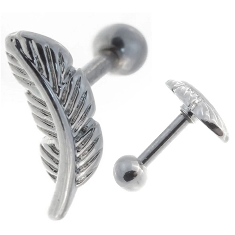 Showlove-2pcs Feather Ear Cartilage Piercing Tragus Helix Studs Piercing Body Jewelry 16g Stianless Steel Earrings