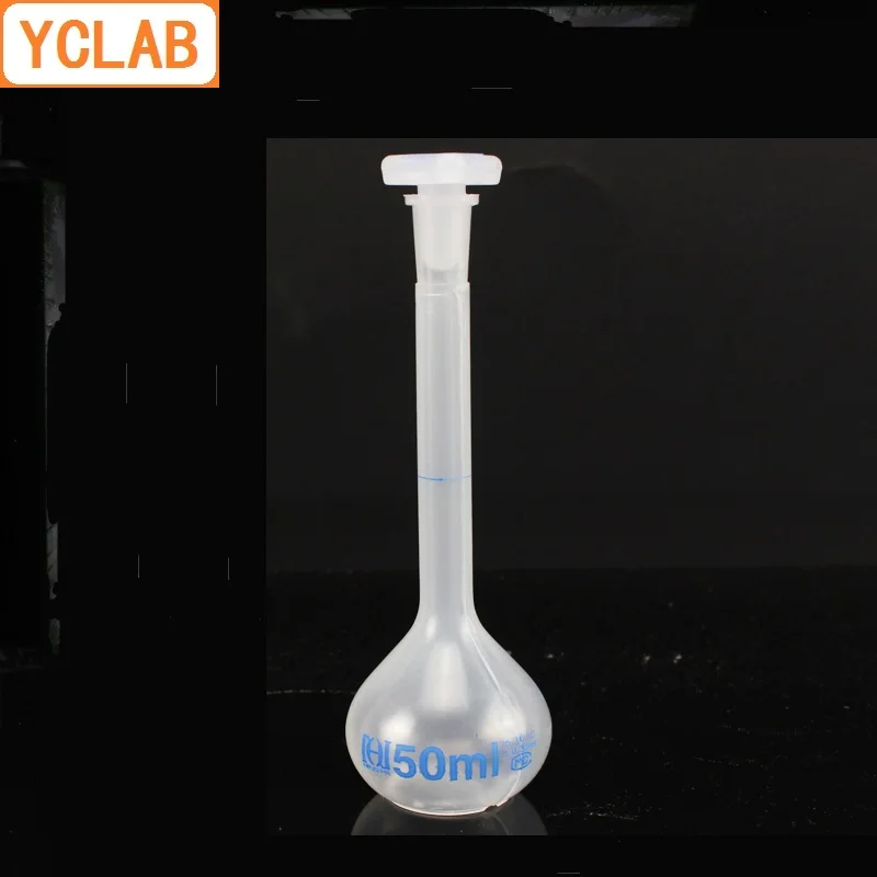 YCLAB 50mL Volumetric Flask Polypropylene with one Graduation Mark and Stopper PP Plastic Laboratory Chemistry Equipment