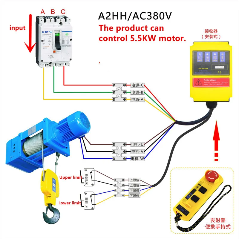 Imagem -02 - Controlador de Guindaste Elétrico A2hh Contator Integrado com Parada Brusca de Interrupção à Prova Dágua Rádio Industrial sem Fio Controle Remoto com Guindaste