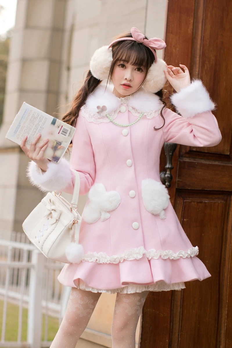 

Princess sweet lolita woolen coat Wool tweed coat girls long winter candy rain sweet slim long sleeved woolen coat C22CD7263