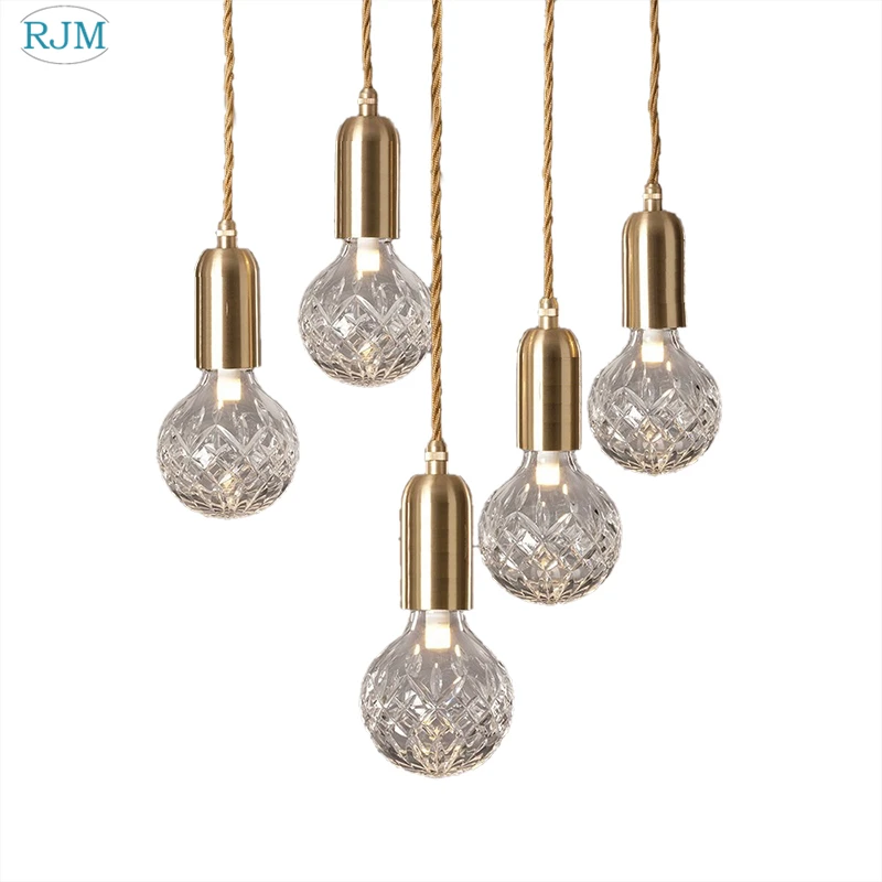 

Postmodern Crystal Glass Ball Pendant Lights Creative Gold LED Hanglamp Kitchen Bedroom Lustre Suspension Luminaire Decorative