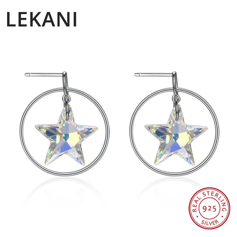 LEKANI Crystals From Austria Trendy Circle Stars Drop Earrings Women Wedding Gifts Real S925 Silver Accessories Fine Jewelry