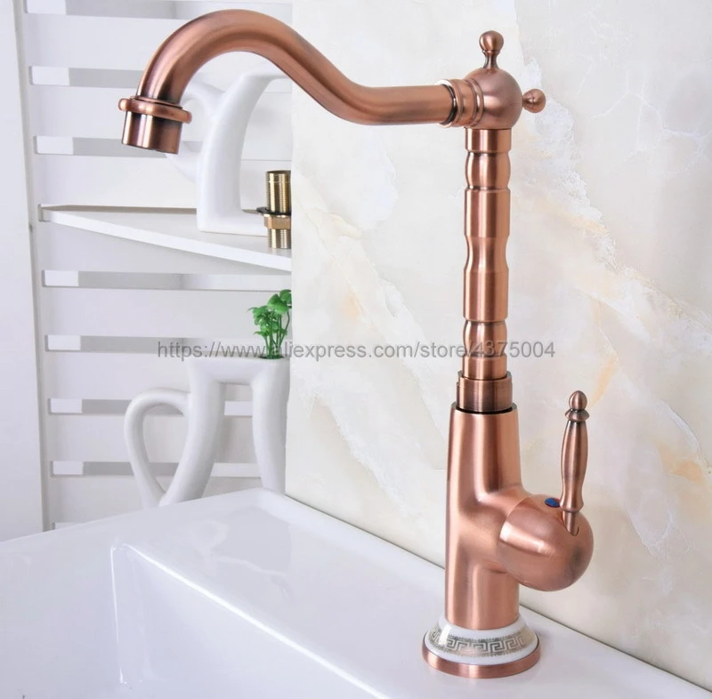 

Antique Red Copper Faucet Retro Basin Faucet Rotating Single Handle Single Hole Hot And Cold Water Nnf626