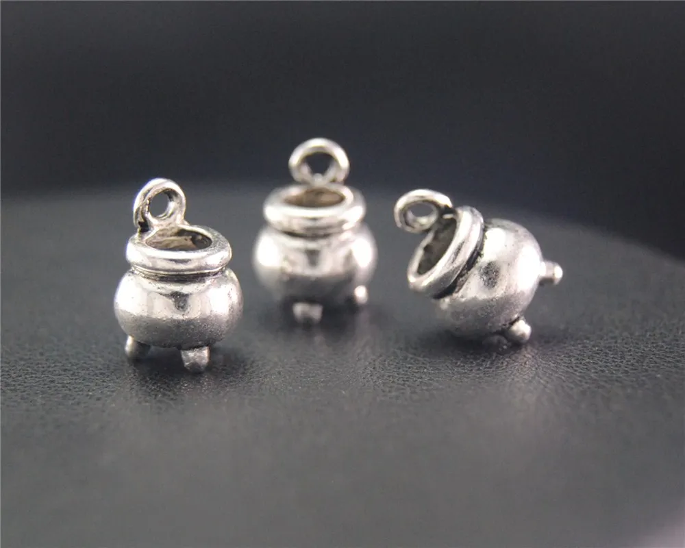 10pcs  Silver Color Hallowmas Witch Cauldron Cooking Pot Charm Pendant DIY Necklace Jewelry Findings 9X12mm A2032