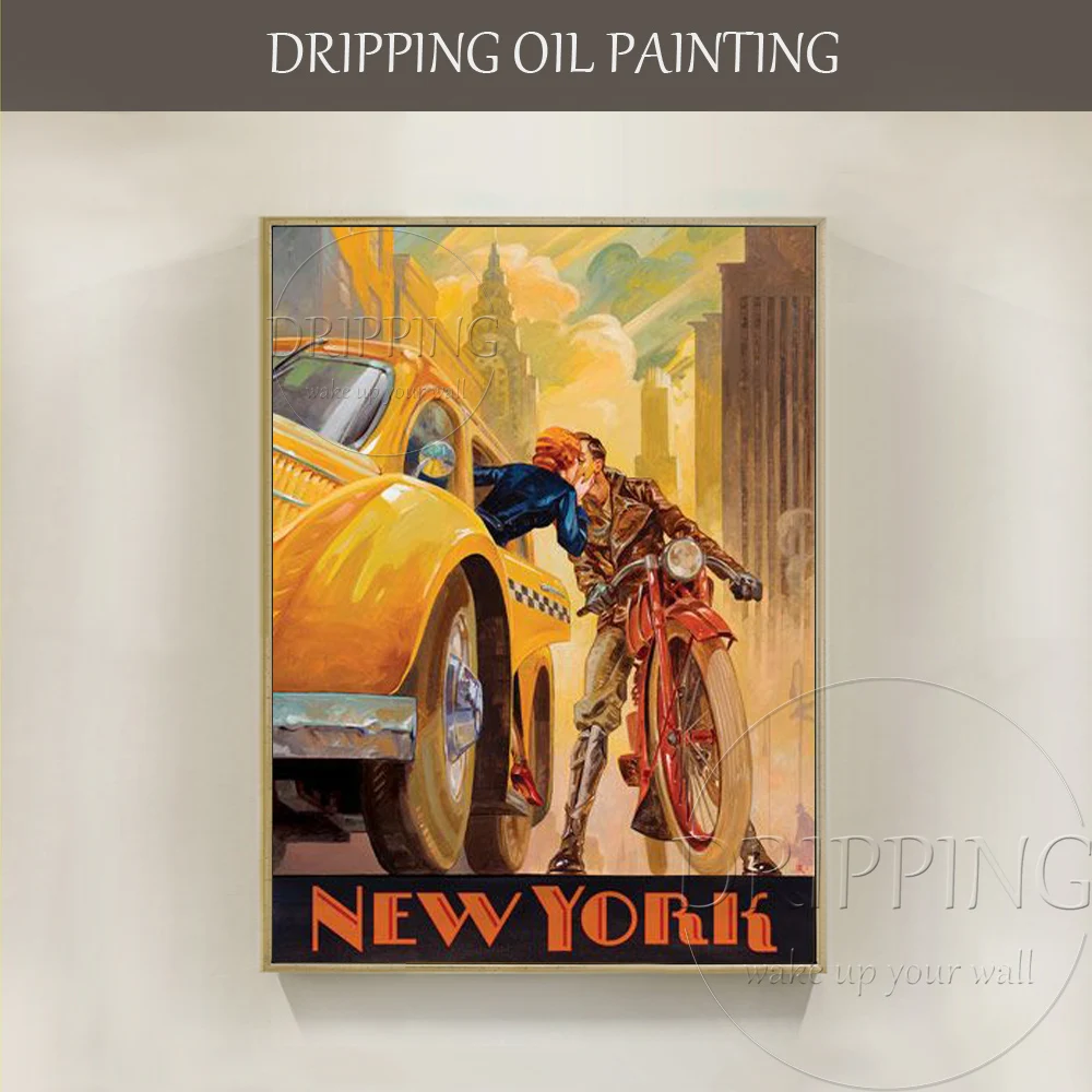 Artist Hand-painted High Quality Special Landscape Kissing in New York Oil Painting Beautiful Wall Art Kiss New York Painting