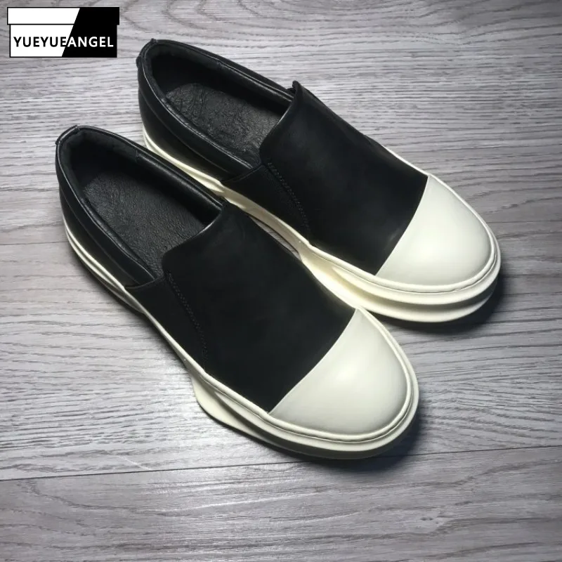 Mocassin Men Shoes 100% Genuine Leather Breathable Casual Sneakers Slip On Flats Lovers White Platform Shoes Luxury Trainers