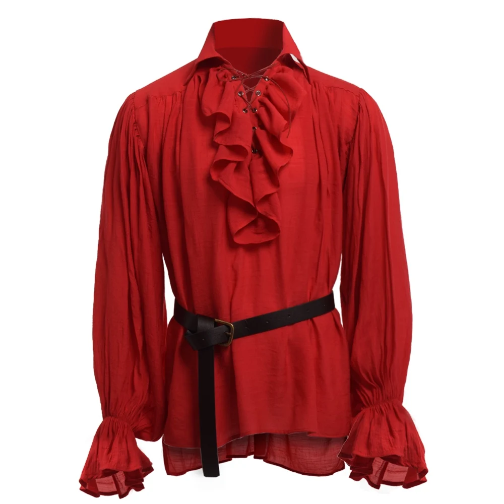 Plus Size Men Pirate Costume Halloween Medieval Renaissance Gothic Colonial Vampire Gentle Shirt Blouse Tops Without Belt