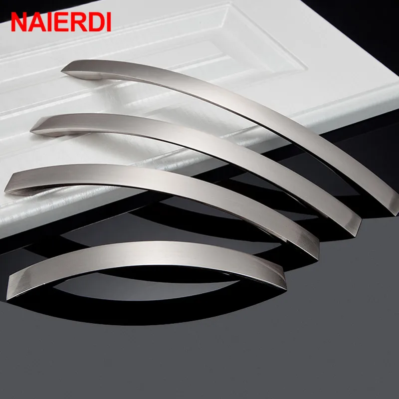 NAIERDI Brushed Silver Aluminum Alloy Kitchen Door Handles Cabinet Handles Drawer Knobs Wardrobe Door Handles Modern Style