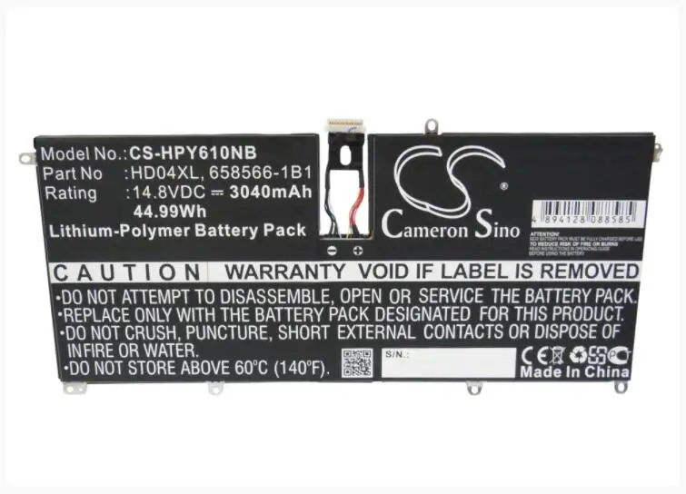 

Cameron Sino 3040mAh battery for HP Envy 6-1000 Envy Spectre TU XT 13-2000eg 2021 685866-1B1 685989-001 HD04XL