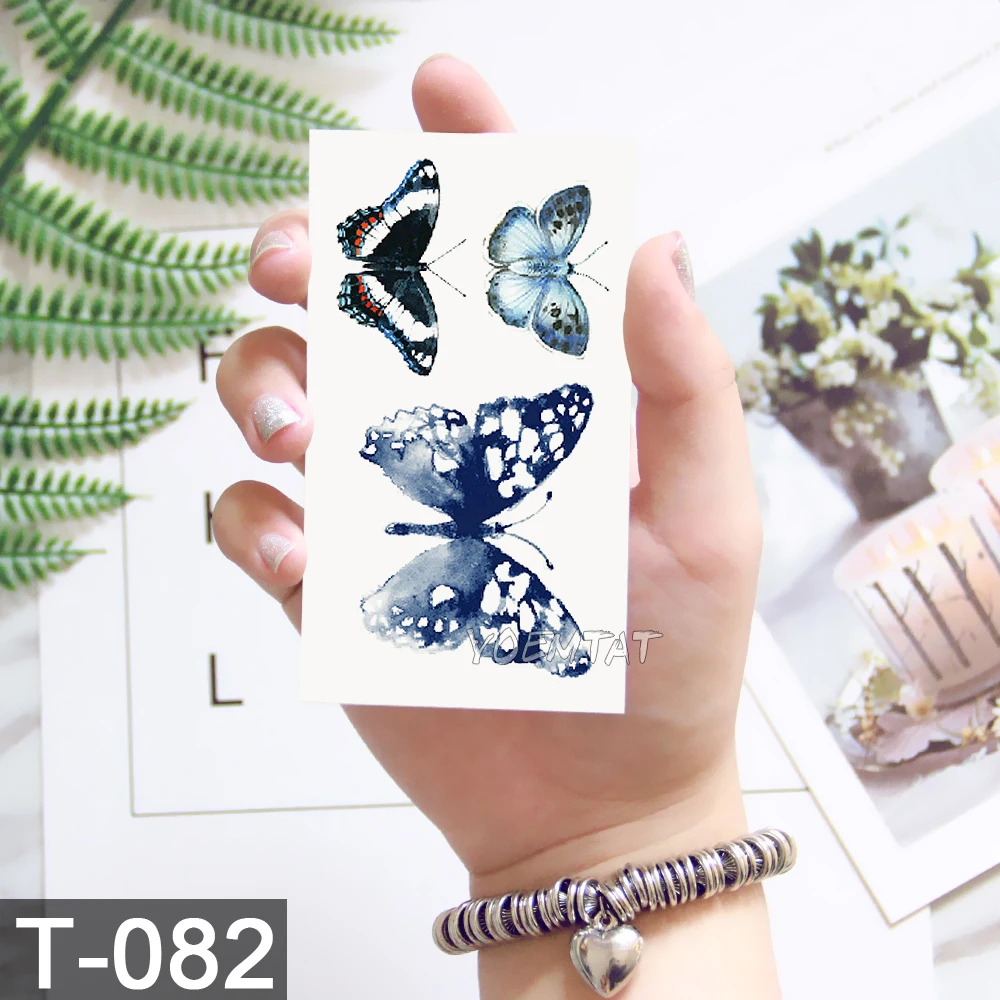 Waterproof Temporary Tattoo Sticker Blue butterfly pattern tattoo summer tattoo small size girl Water Transfer Flash fake tattoo