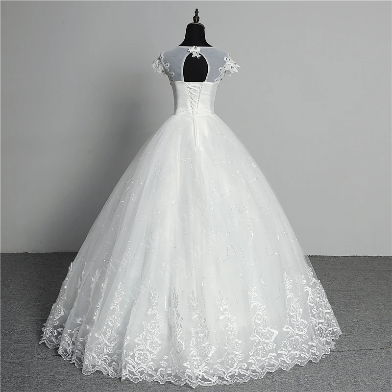 Custom Made Wedding Dress 2020 New Arrival Crystal Appliques Embroidery Lace O-Neck Short Sleeve Princess Gown Vestidos De Novia