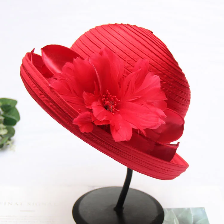 Mingli Tengda-Sombrero pequeño con dobladillo corto para mujer, gorro de novia rizado, malla de flores, accesorios nupciales, primavera y verano