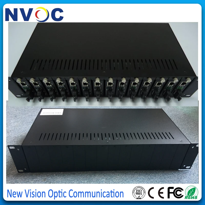 2U 14Slots 19 Inch Rack Mount Chassis, Double Power Supply Fiber Optical Media Converter, AC110V-220V