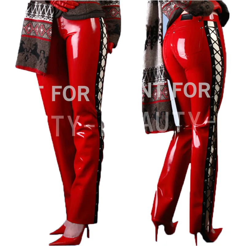 latex Costume for woman long leggings Trousers sexy fetish exotic Pants Adjustable Jumpsuit handmade