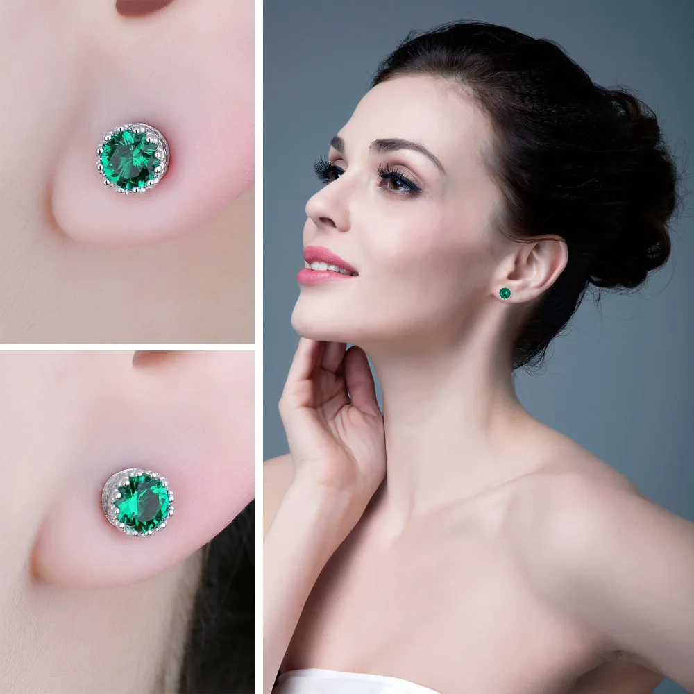 JewelryPalace Round Green Simulated Nano Emerald 925 Sterling Silver Stud Earrings for Women Fashion Statement Gemstone Jewelry