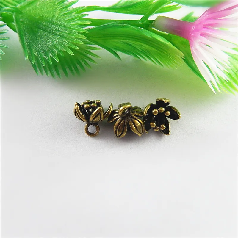 10pcs GraceAngie Antique Bronze  Imitation Water Lily Style  Pendant Charms Copper Jewelry Accessories Key Chain Decor 9*8*8mm