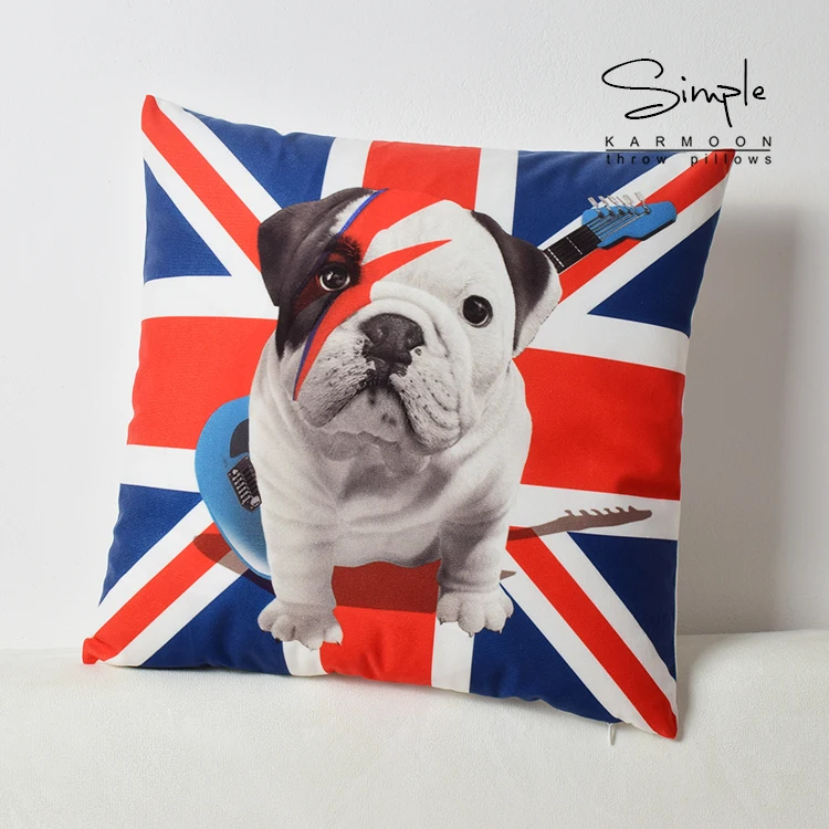 Bulldog Union Jack Cushion Cover Velvet Punk Bulldog Throw Pillow Case Cool Decorative Dog Pattern Pillows Sham Gift Decor 18