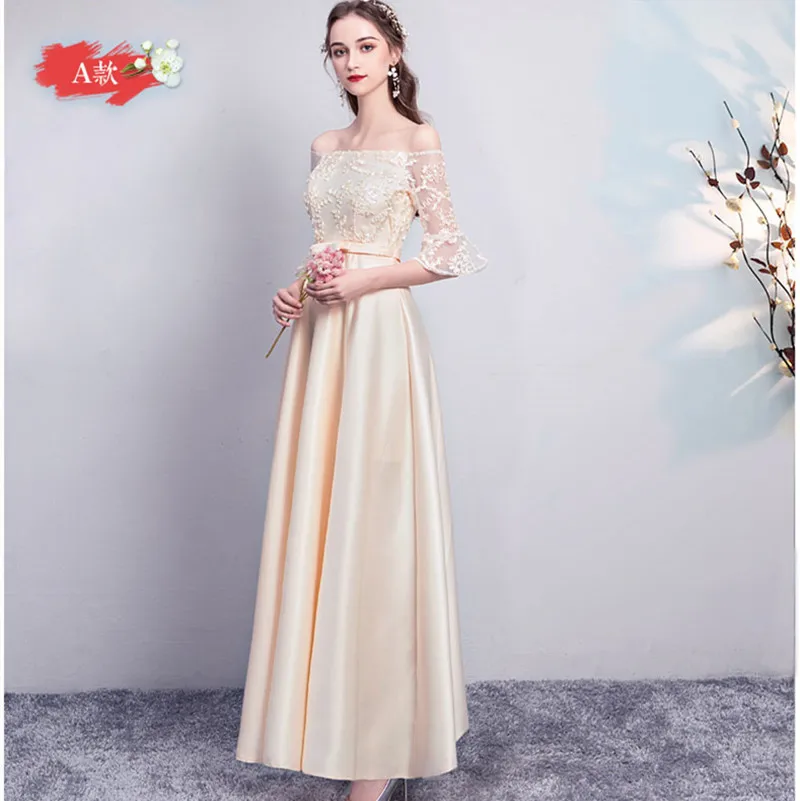 ASL#Champagne Lace up Gary pink twill satin Bridesmaid Dresses Graduation Christmas wedding party dress gown prom long wholesale