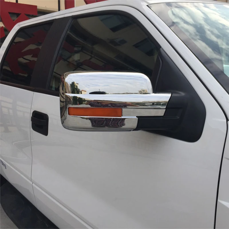 ABS Mirror Chrome Rearview with Turn Light Hole Cap Rear View Full Mirror Cover for Ford F150 F-150 2009-2014