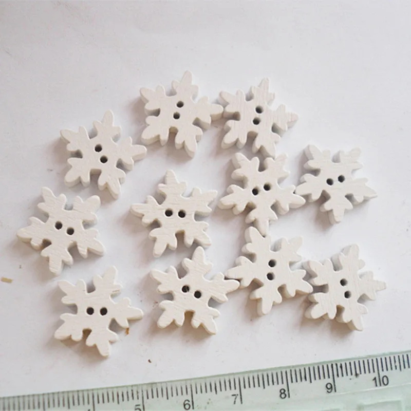 100Pcs White Christmas Snowflake Wooden Buttons Fit Sewing and Scrapbook For Diy Wholesale