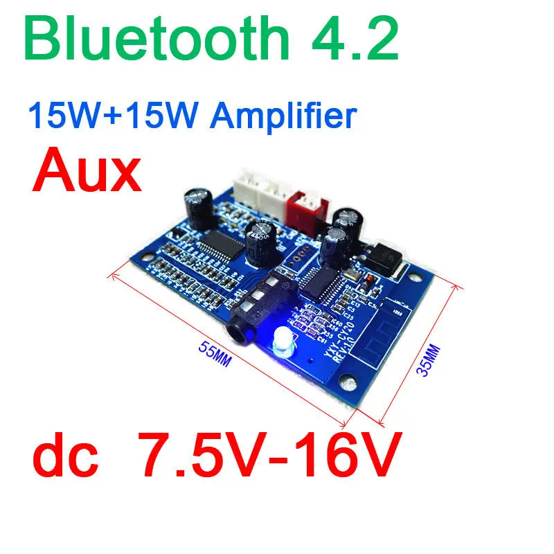 Bluetooth 4.2 Audio Receiver Digital Amplifier Board 15W+15W AMP AUX dc 12v car phone APP control MP3, WMA USB Decoder