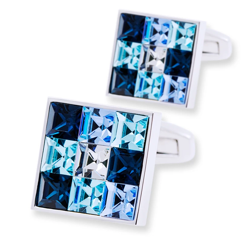 KFLK Jewelry shirt cufflink for mens Brand Fashion Blue Crystal Cuff link Luxury Wedding Groom Button High Quality guests