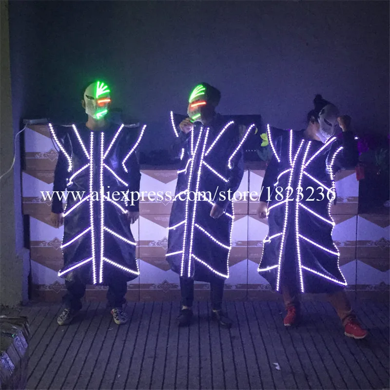 Fashion Led Luminous Ballroom Costume With Led Mask Growing Light Up Stage DJ Bar Party Show Clothes