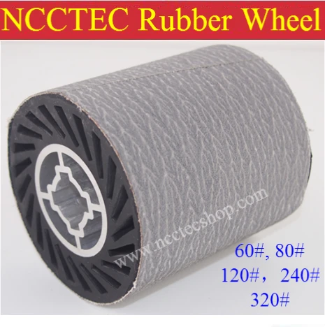 grit 240 NCCTEC Stainless steel wire drawing RUBBER wheel brush with aluminum core | install 1 pcs of white sand sanding belt