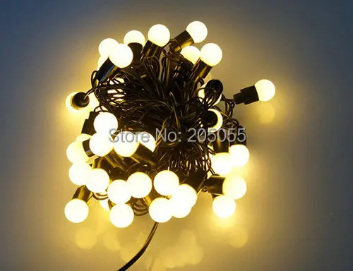 

5pcs/lot 5M 50LEDs Ball String Fairy Light Christmas Wedding Xmas party decor 220V tail plug linkable Static no flash-warm whtie