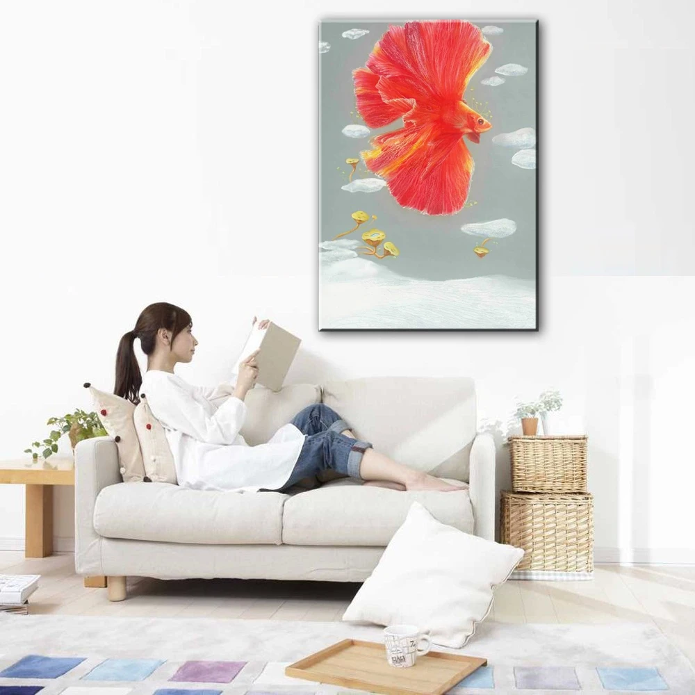 Original oil painting Dancing goldfish painter original paintings decoration painting Custom-made oil painting 16110707