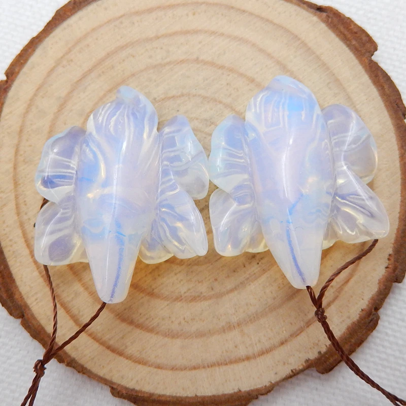 Carved Flower Opalite Stone fashion woman Earrings bead,Semi-precious stones jewelry accessories 31x24x11mm,12.7g