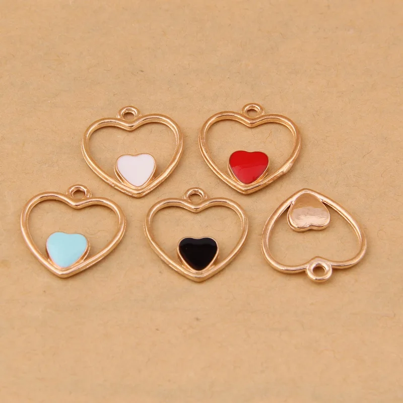 100pcs 20*18mm Simple graphic Double love Heart oil drop pendant series alloy jewelry accessories